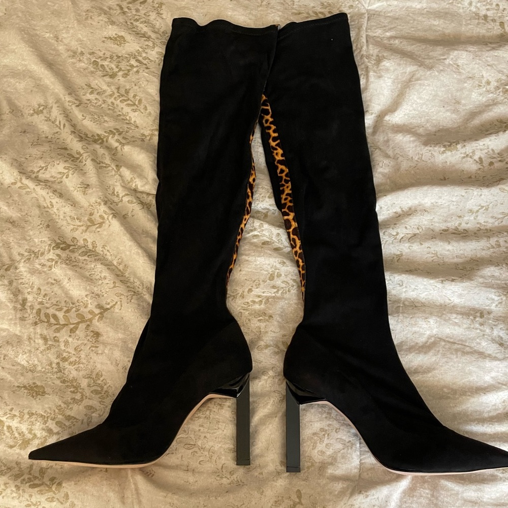 Schutz knee high boots with leopard